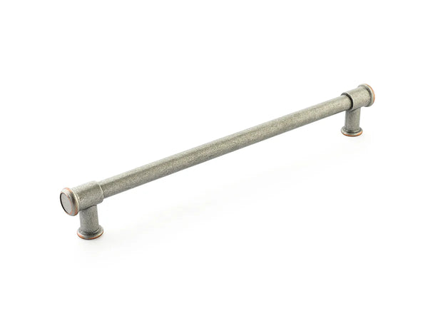 Steamworks Concealed Surface, Appliance Pull, Distressed Pewter/Copper, 15'' cc CS79-15-DP/C