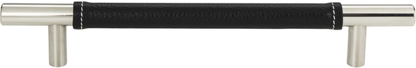 Zanzibar Black Leather Pull 6 5/16'' cc Polished Chrome 281-BL-CH