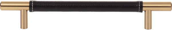 Zanzibar Black Leather Pull 6 5/16'' cc Warm Brass 281-BL-WB
