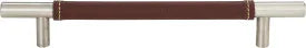 Zanzibar Brown Leather Pull 6 5/16'' cc Brushed Nickel 281-OW-BRN