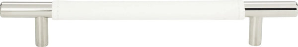 Zanzibar White Leather Pull 6 5/16'' cc Polished Chrome 281-WT-CH