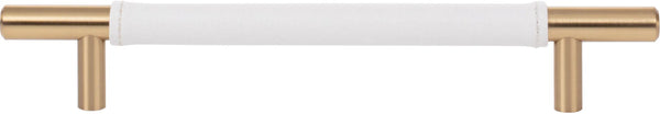 Zanzibar White Leather Pull 6 5/16'' cc Warm Brass 281-WT-WB