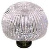 Grooved Round 1-3/8'' Crystal Knob with Antique Brass Base