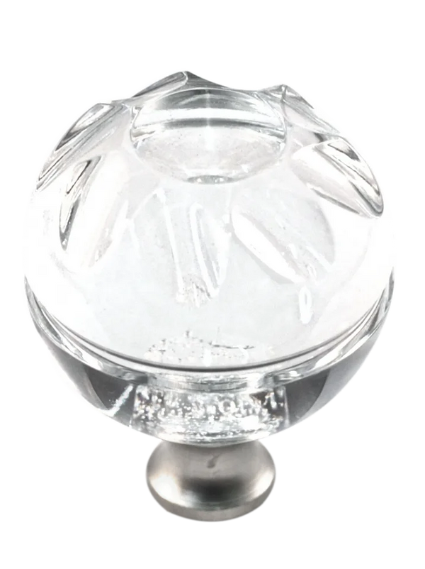 Round 1-3/8'' Crystal Knob with Satin Nickel Base M1113-US15
