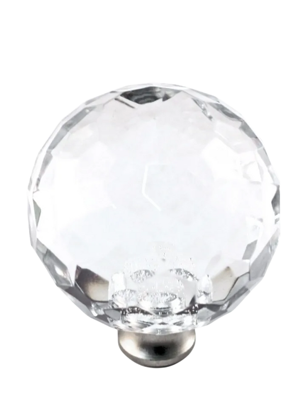 Round 1-1/2'' Crystal Knob with Satin Nickel Base