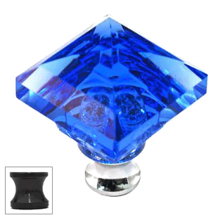 Blue Square 1-1/4'' Crystal Knob with Bronze Base