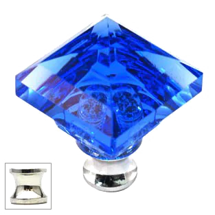 Blue Square 1-1/4'' Crystal Knob with Polished Nickel Base