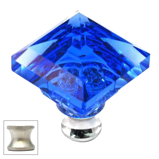 Blue Square 1-1/4'' Crystal Knob with Satin Nickel Base