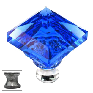 Blue Square 1-1/4'' Crystal Knob with Pewter Base
