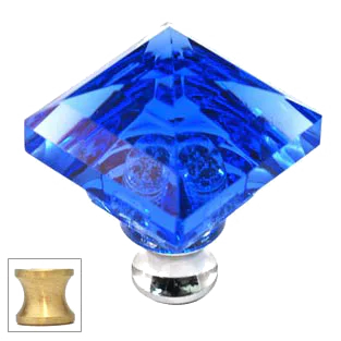 Blue Square 1-1/4'' Crystal Knob with Satin Brass Base