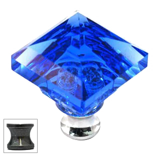 Blue Square 1-1/4'' Crystal Knob with Antique Brass Base