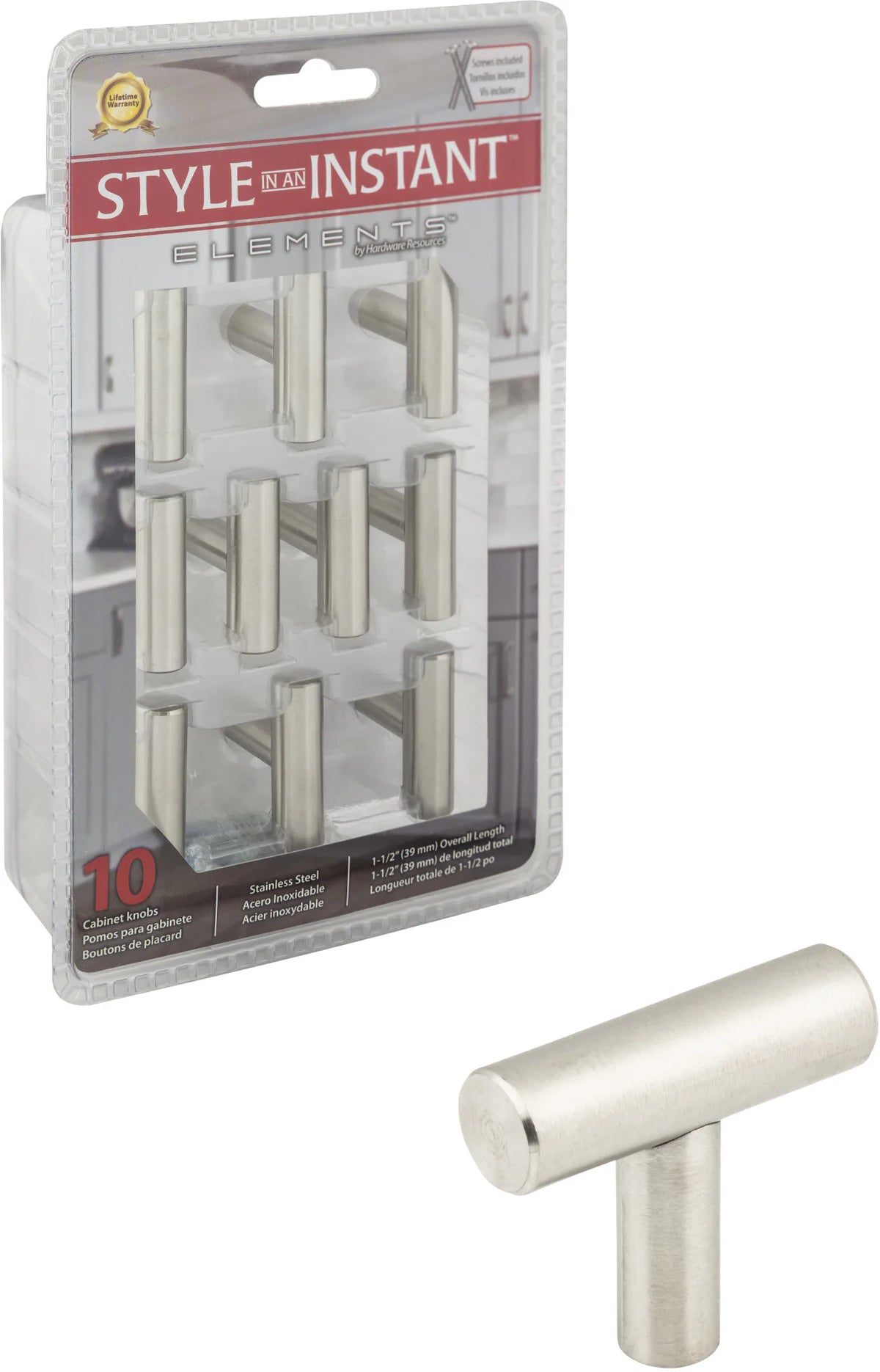 Retail Pack Hardware 1-9/16'' Length Bar Knob 39SS-R