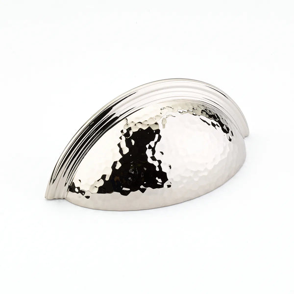Atherton Cup Pull, Hammered, Plain Edge, Polished Nickel, 3'' cc 573-PN