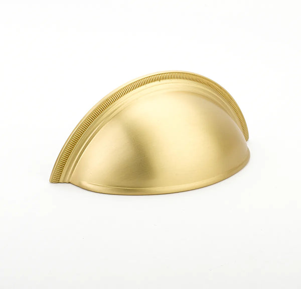 Atherton Cup Pull, Plain Surface, Knurled Edge, Satin Brass, 3'' cc 575-SB