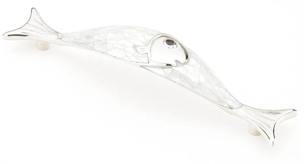 Mother of Pearl Pull, Fish, Polished Nickel, 4-1/2'' cc 850-MOP/PN