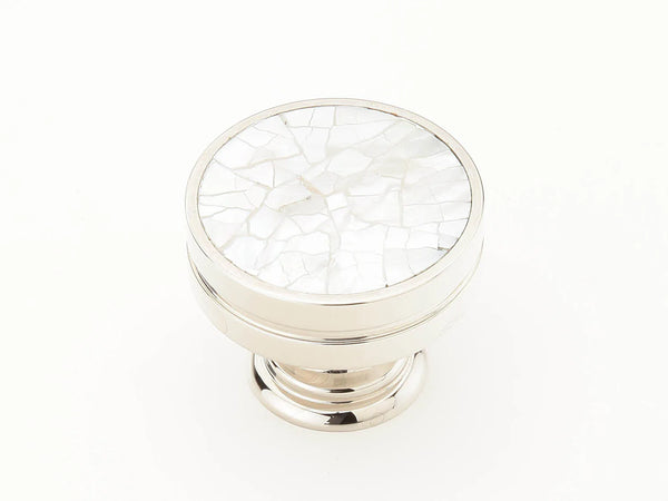 Mother of Pearl Knob, Round, Polished Nickel, 1-3/8'' dia 990-MOP/PN