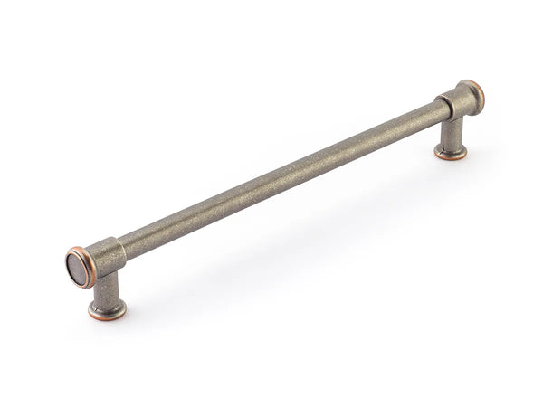 Steamworks Back to Back, Appliance Pull, Distressed Pewter/Copper, 12'' cc BTB79-12-DP/C