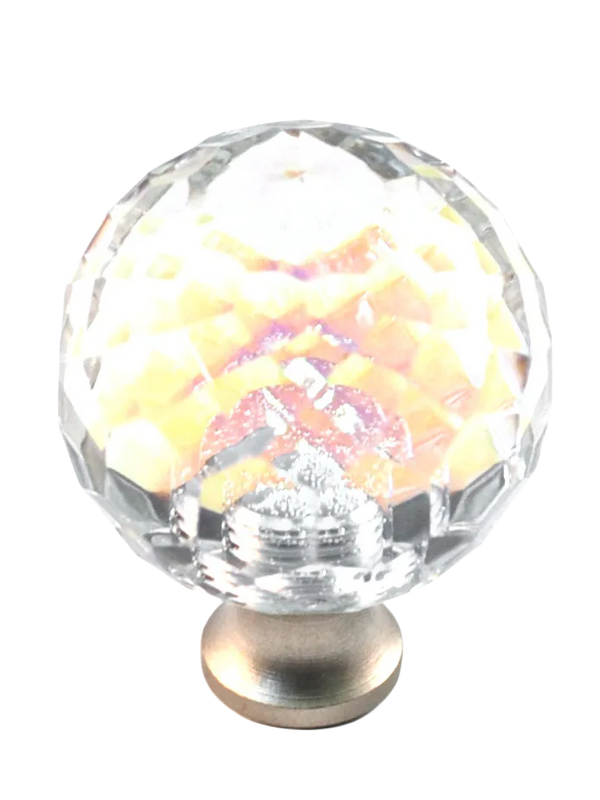 Round 1-3/16'' Crystal Knob with Satin Nickel Base M30AB-US15