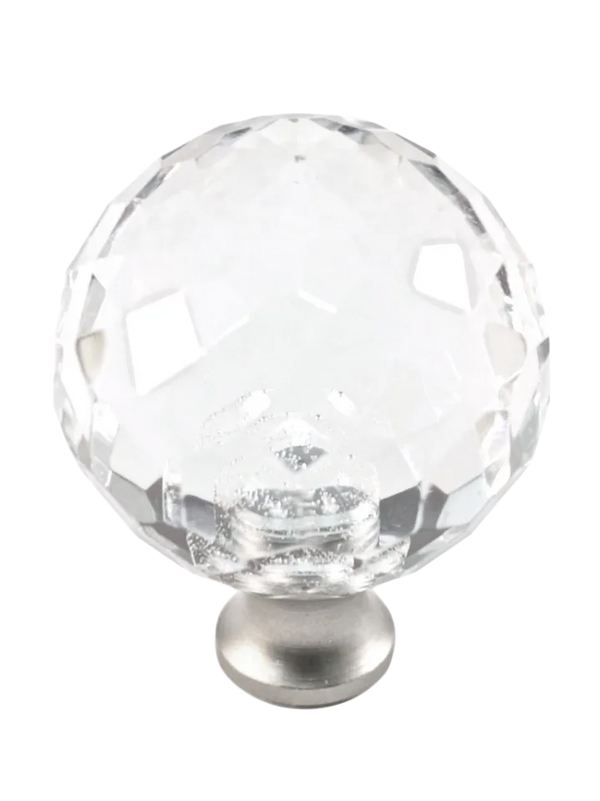 Round 1-3/8'' Crystal Knob with Satin Nickel Base M35-US15