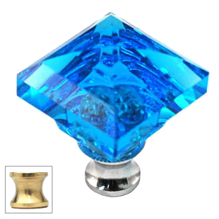 Aqua Square 1-1/4'' Crystal Knob with Polished Brass Base