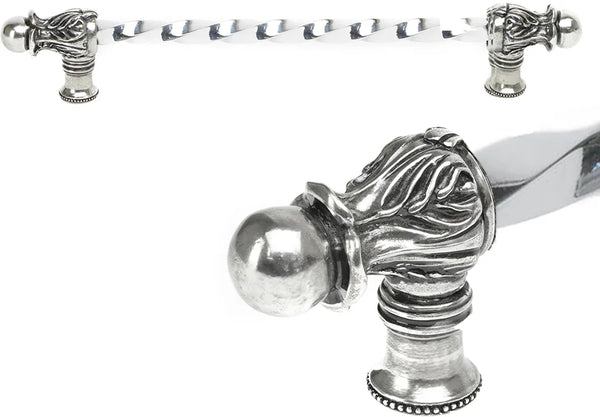 Acanthus 12'' cc with 3/8'' twist bar long pull Romanesque style in Chalice. 823-9