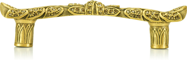 3-1/2'' cc Trescott Pull, Lt. Colorado Topaz Crystal Museum Gold Finish 7785/9