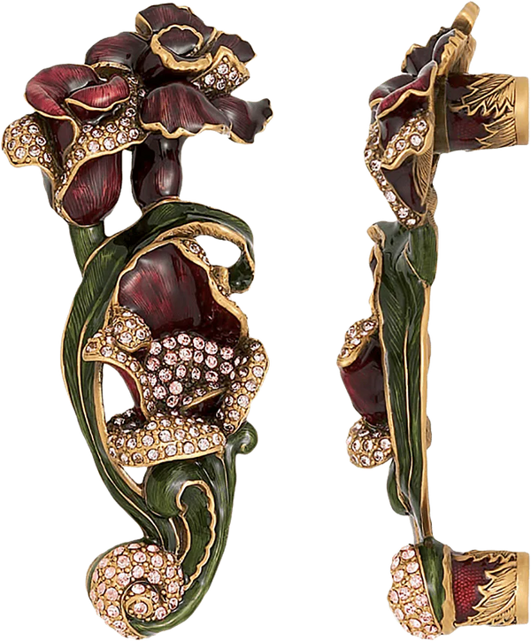 Chartres 3-1/2'' cc Pull, B. Burg, Wild Berry, Red Mah. Decorated With Swarovski® Clear Crystal , Museum Gold Finish 7955/2