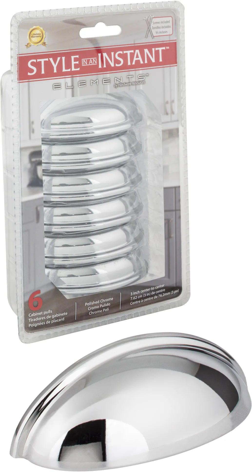 Retail Pack Hardware 3'' cc Cup/Bin Pull 2981PC-R