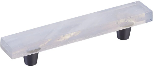 Fused Glass, Rectangular Pull 6'' x 1'' Overall, 4'' cc, Translucent White, Conical Stem, Brushed Stainless Steel 211061-TW-BSS