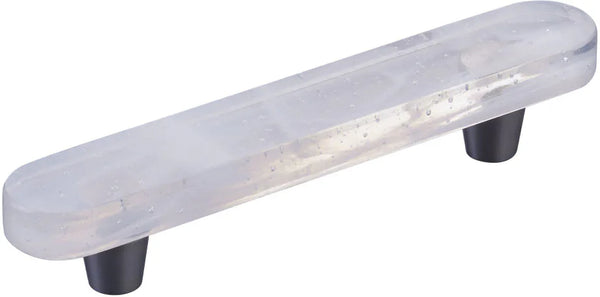 Fused Glass, Oval Pull 6'' x 1'' Overall, 4'' cc, Translucent White, Conical Stem, Brushed Stainless Steel 211063-TW-BSS