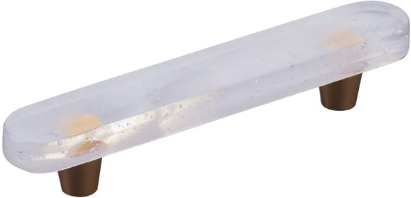 Fused Glass, Oval Pull 6'' x 1'' Overall, 4'' cc, Translucent White, Conical Stem, Gold 211063-TW-GLD
