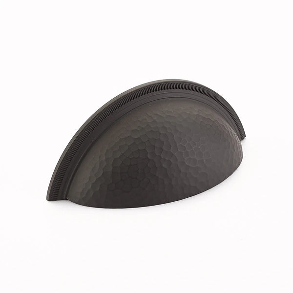 Atherton Cup Pull, Hammered, Knurled Edge, Oil Rubbed Bronze, 3'' cc 574-10B