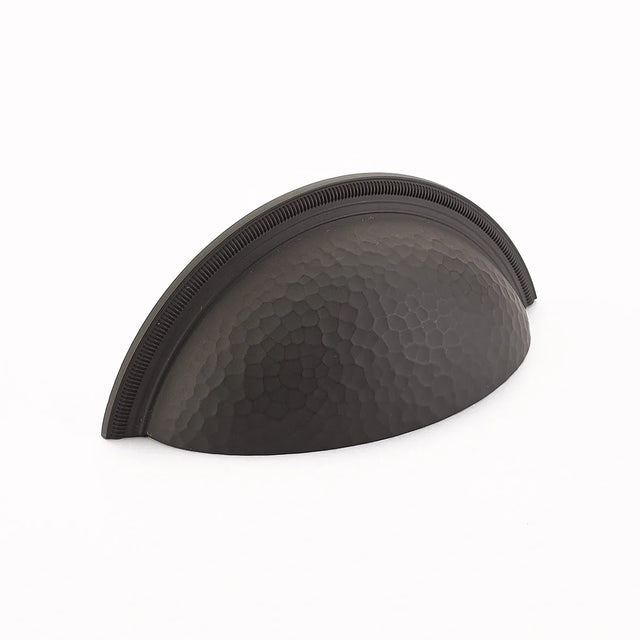 Atherton Cup Pull, Hammered, Knurled Edge, Oil Rubbed Bronze, 3'' cc 574-10B
