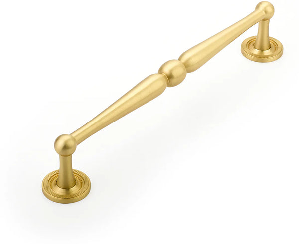Atherton Pull, Knurled Footplates, Satin Brass, 8'' cc 577-SB