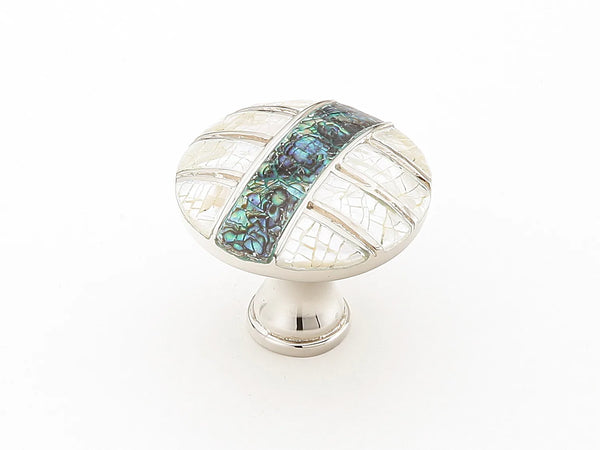Fair Isle Knob, Round, Imperial Shell, Mother of Pearl, Polished Nickel, 1-3/8'' dia 653-PN