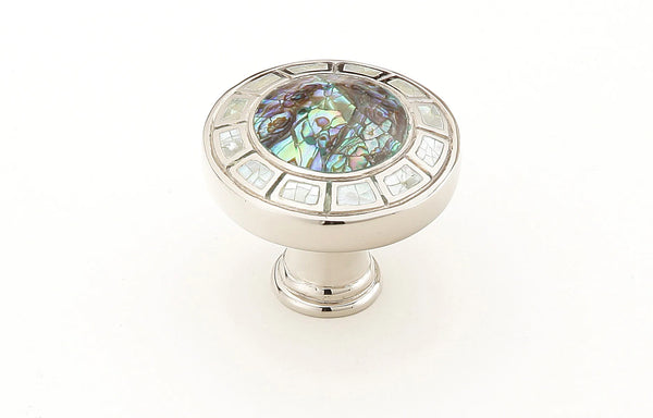 Fair Isle Knob, Round, Imperial Shell, Mother of Pearl, Polished Nickel, 1-1/2'' dia 655-PN