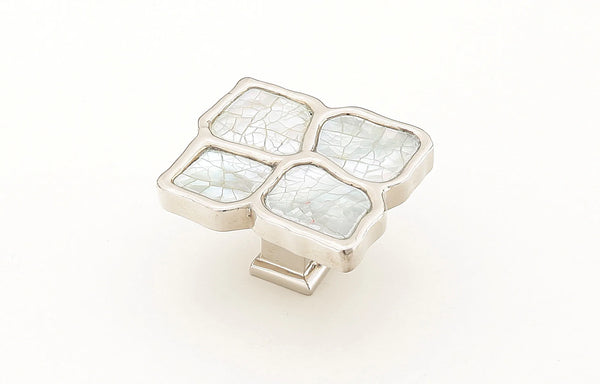 Mother of Pearl Knob, White, Polished Nickel, 1-1/2'' x 1-1/4'' 664-MOP/PN