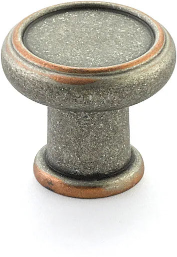 Steamworks Knob, Round, Distressed Pewter/Copper, 1-1/4'' dia 78-DP/C