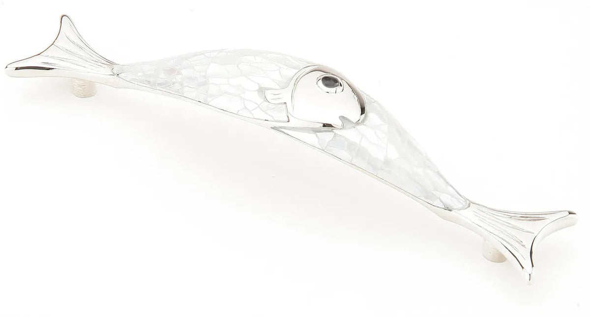 Mother of Pearl Pull, Fish, Polished Nickel, 4-1/2'' cc 850-MOP/PN