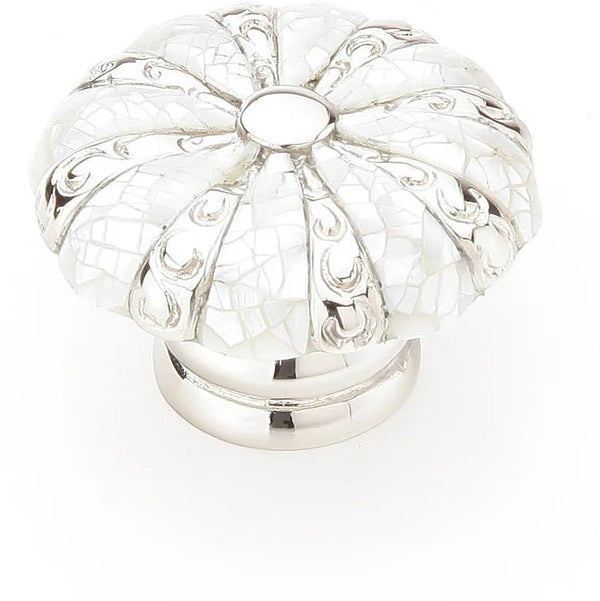 Mother of Pearl Knob, Round, Polished Nickel, 1-3/8'' dia 853-MOP/PN
